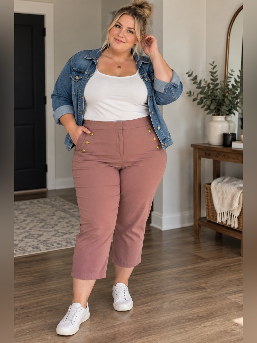 Maurices Sailor Button Cropped Capri Pants - Dusty Rose / Mauve, Size L